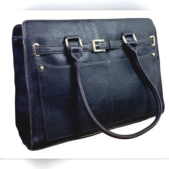 Liz Claiborne Black Laptop Bag Briefcasw with Structured Pebbled Design - Picture 4 of 16